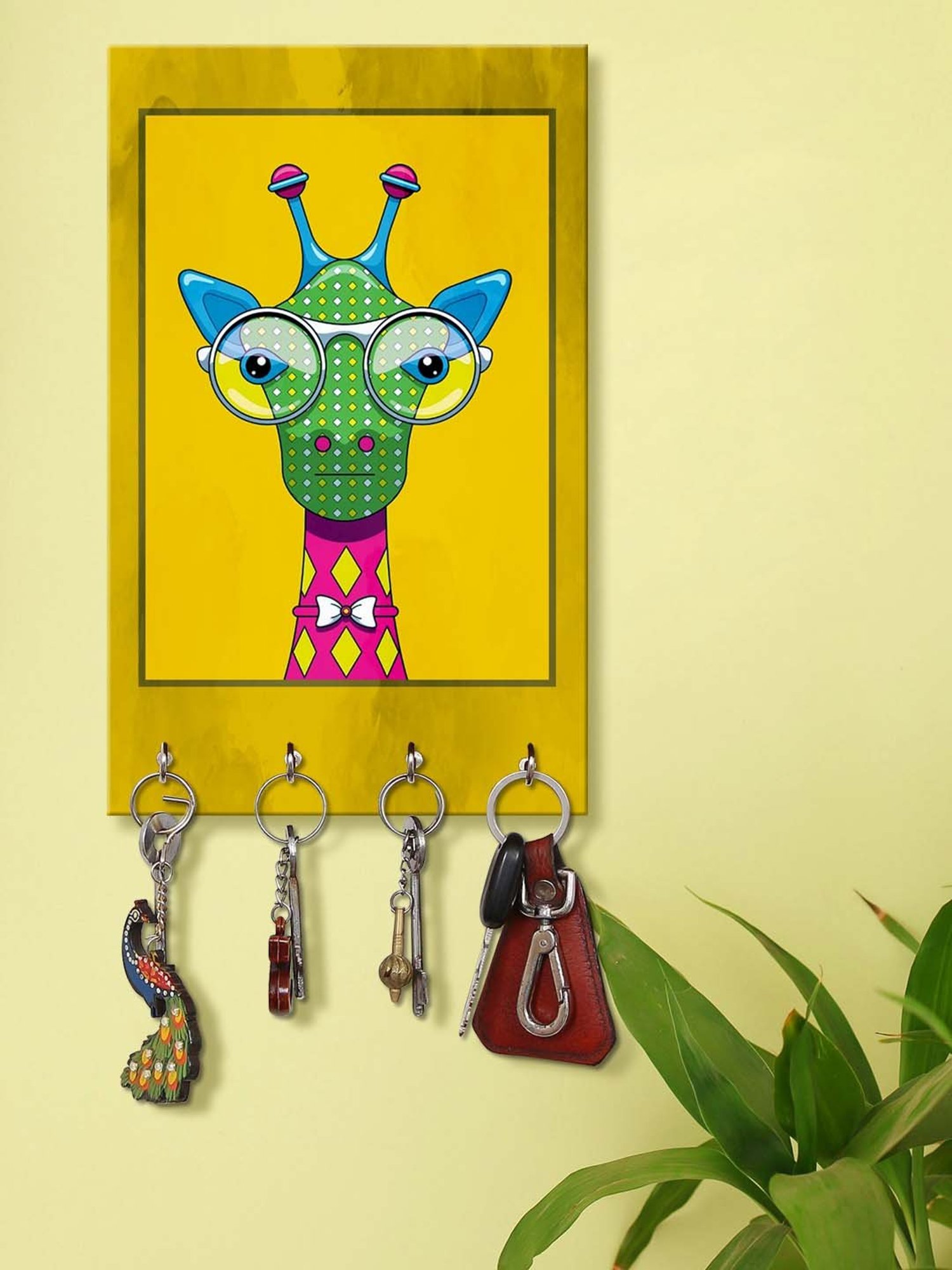 999Store Yellow & Green MDF Key Holder - Set of 1
