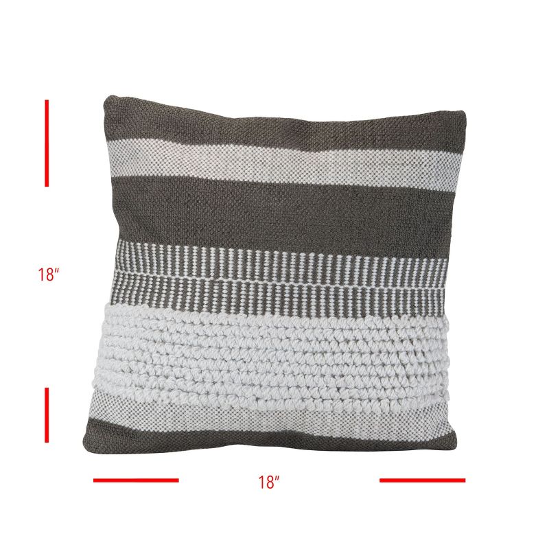 Gray Striped Hand Woven 18x18" Outdoor Decorative Throw Pillow with Pulled Yarn Accents  - Foreside Home & Garden