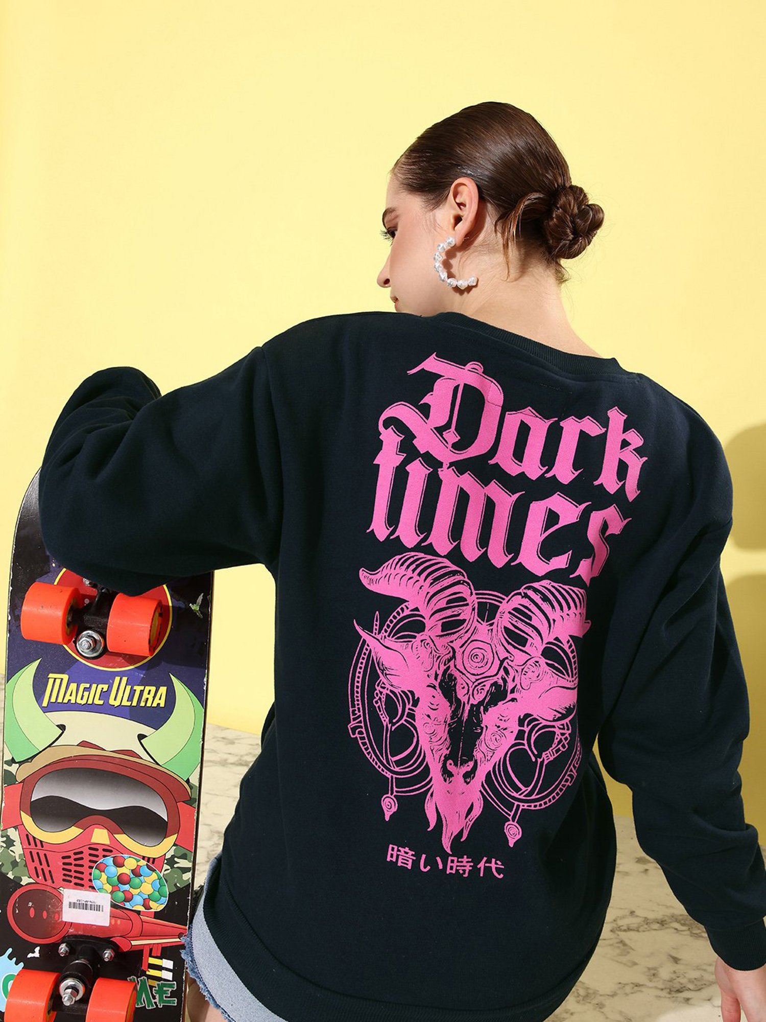 Difference of Opinion Navy Fleece Printed Oversized Sweatshirt