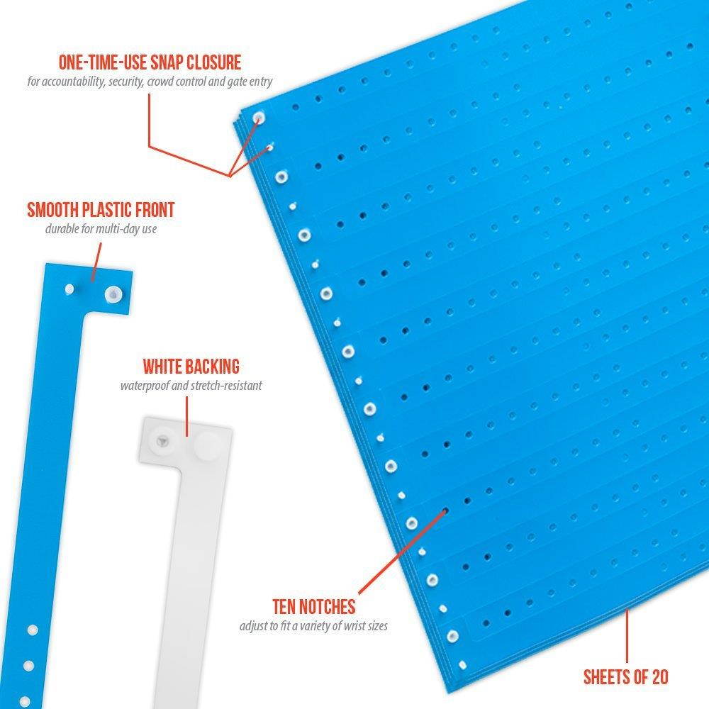 WristCo Neon Blue Plastic Wristbands - 100 Pack Wristbands For Events