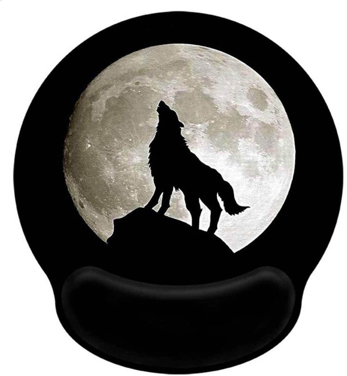 Meffort Inc Mouse Pad with Wrist Rest Support & Non-Slip Base, Durable Ergonomic Gaming Mousepad - Wolf Howling Moon