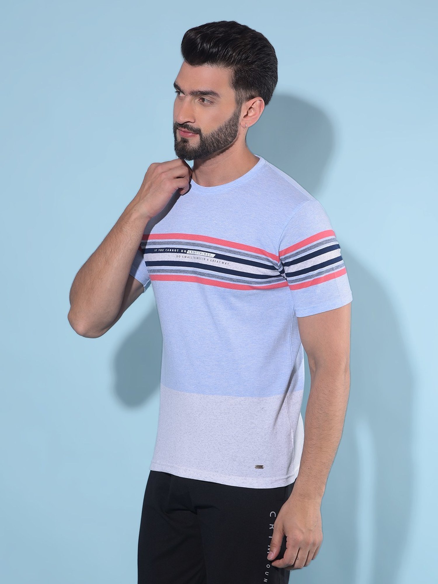 Crimsoune Club Blue  Slim Fit Striped T-Shirt