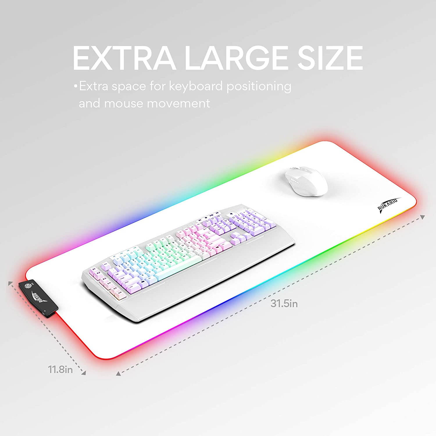 White RGB Gaming Mouse Pad | Waterproof | Non-Slip Rubber Base | 15 Lighting Modes | Extra Large Mousepad 31.5 x 11.8 inches | XL XXL Computer Desk Mat | Soft Glowing LED Extended Mousepads
