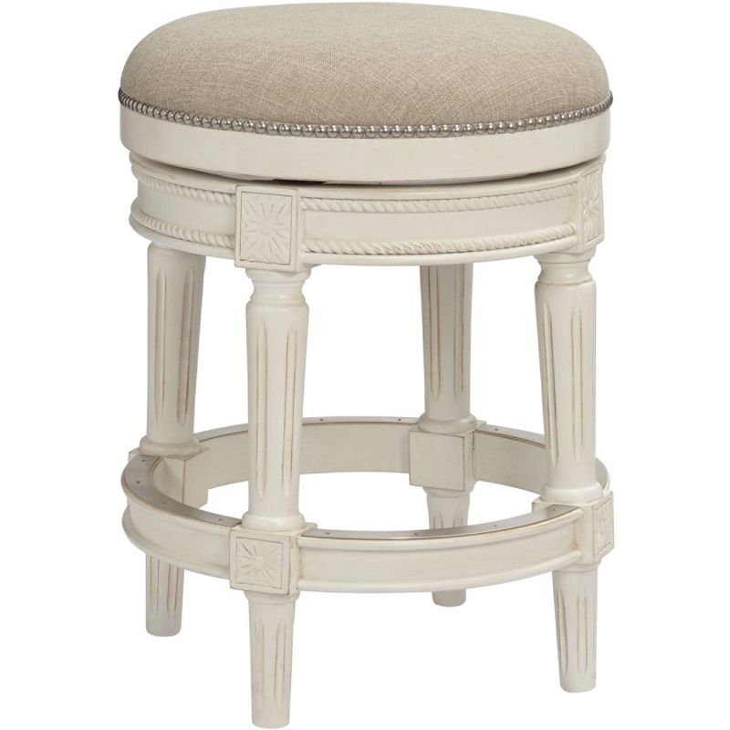 55 Downing Street Oliver 24" Cream Fabric Backless Swivel Seat Counter Stool