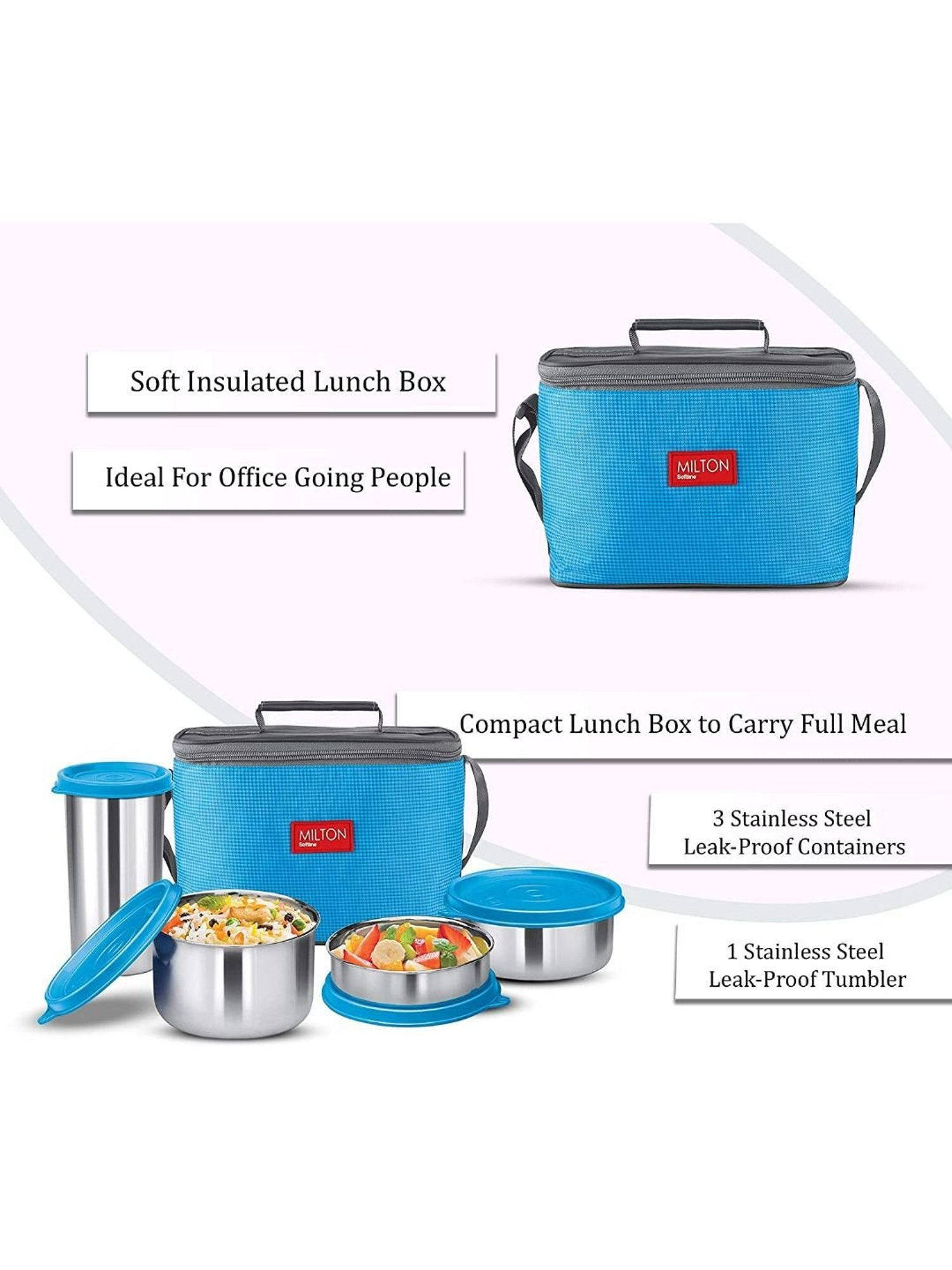 Milton Blue Stainless Steel Lunch Box With Bag
