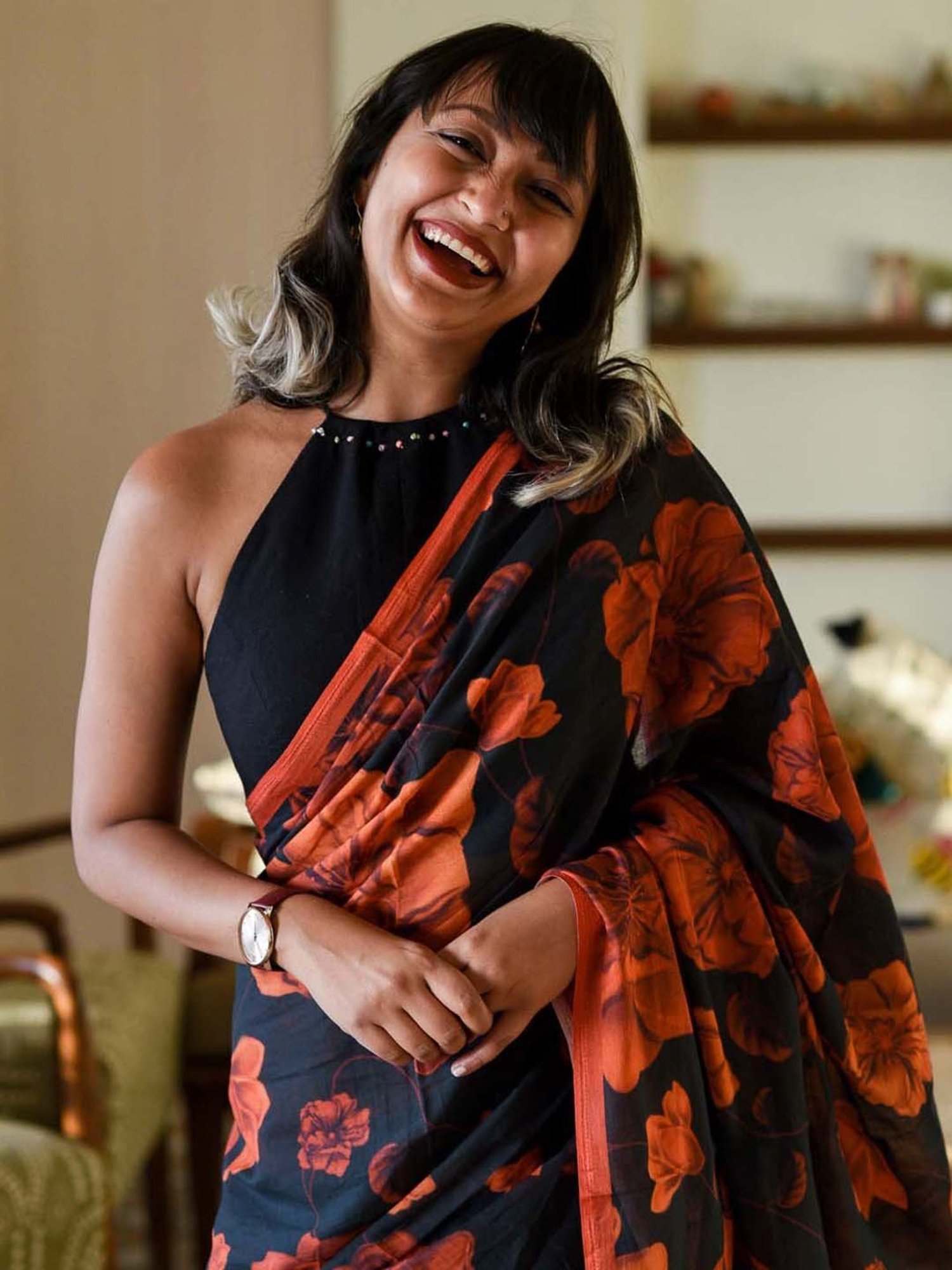 Suta Black Pure Cotton Printed Saree