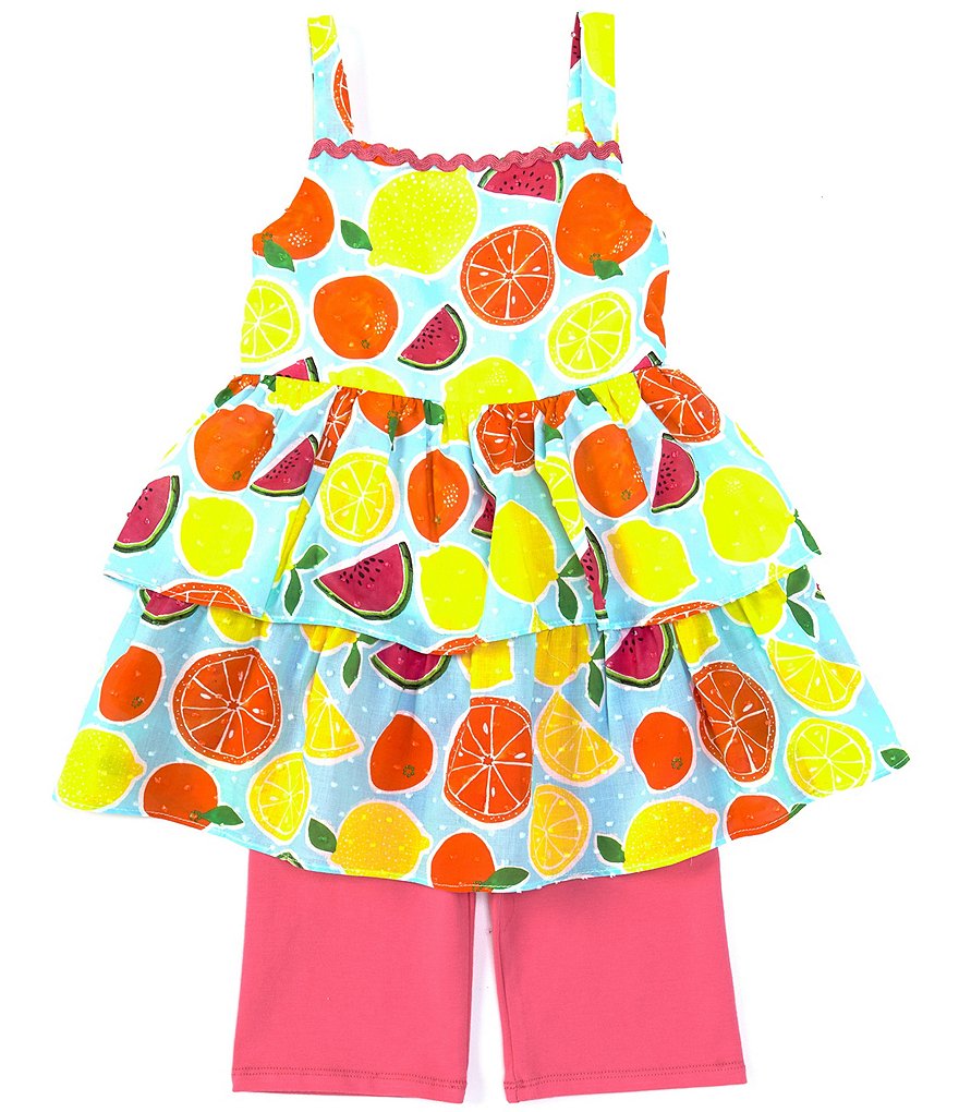 Pippa & Julie Little Girls 2T-6X Fruit Clip-Dot Tiered Tank Top & Bike Short Set