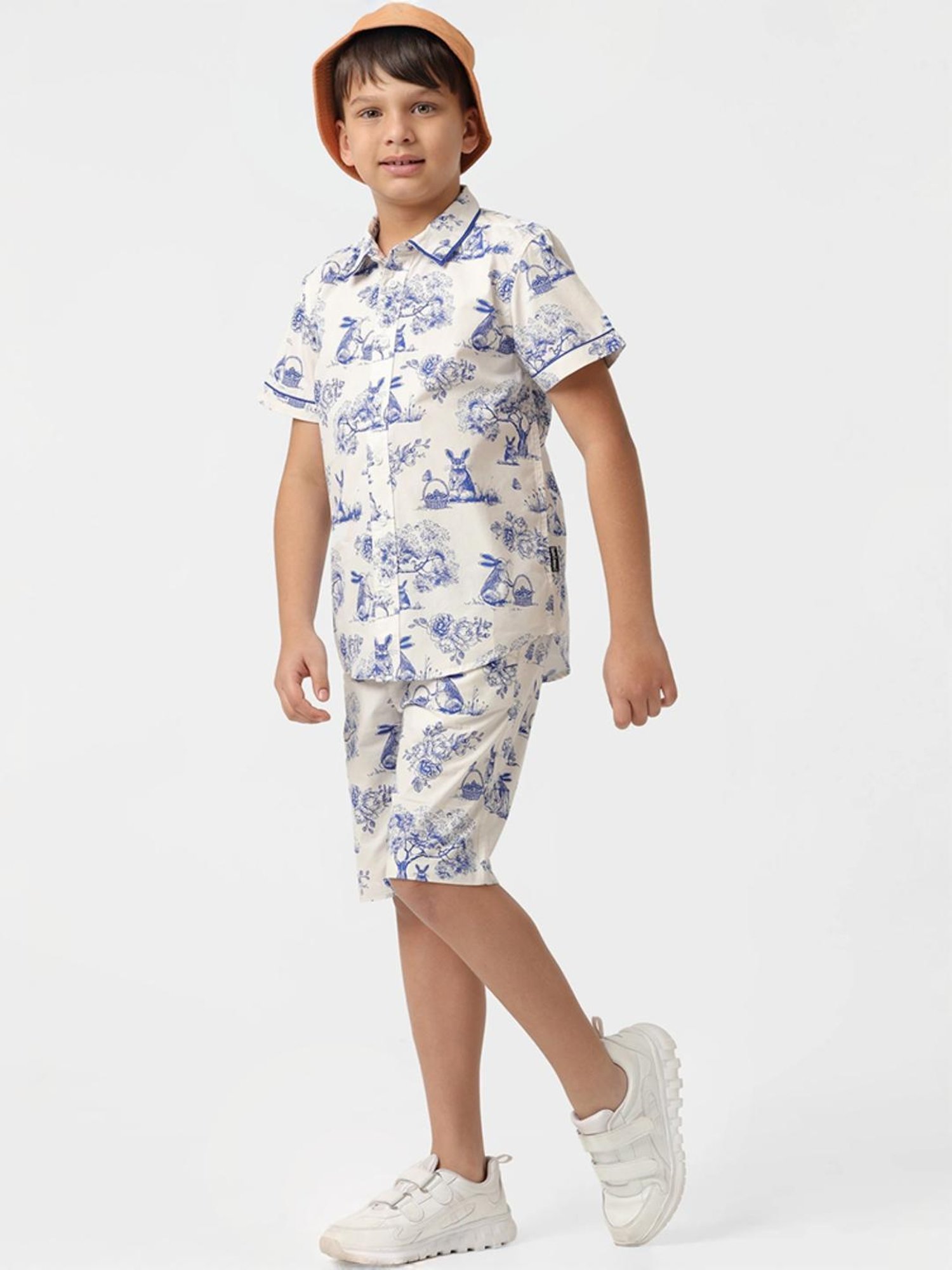 Kate & Oscar Kids Off-White & Blue Cotton Printed Shorts