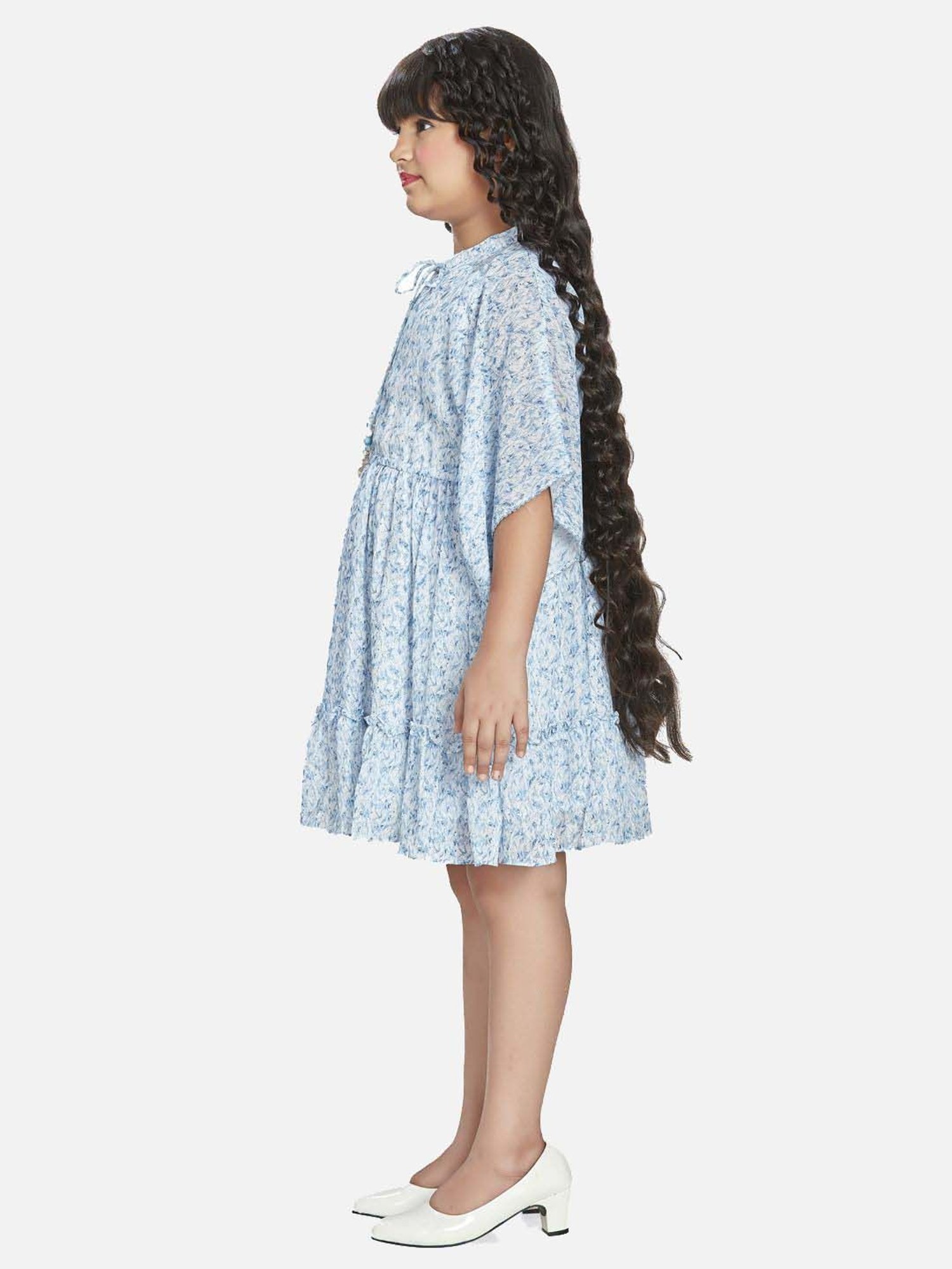 Peppermint Girls Blue Printed Dress
