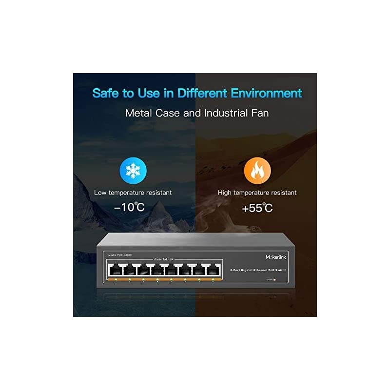 8 Port Gigabit PoE Switch, 8 PoE+ Ports 1000Mbps, 802.3af/at 120W, Metal Fanless Unmanaged Plug and Play