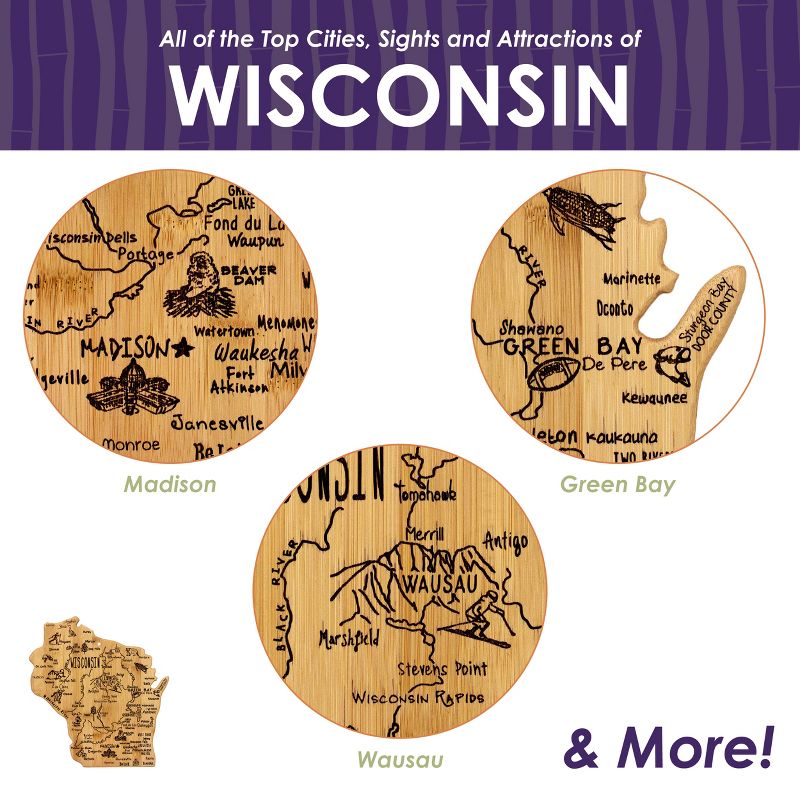 Totally Bamboo Destination Wisconsin Cutting Board 13" x 12"