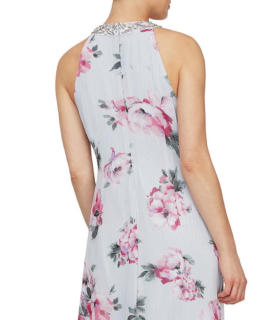 White Boho Stripes & Floral Print Floor Length Tank Dress