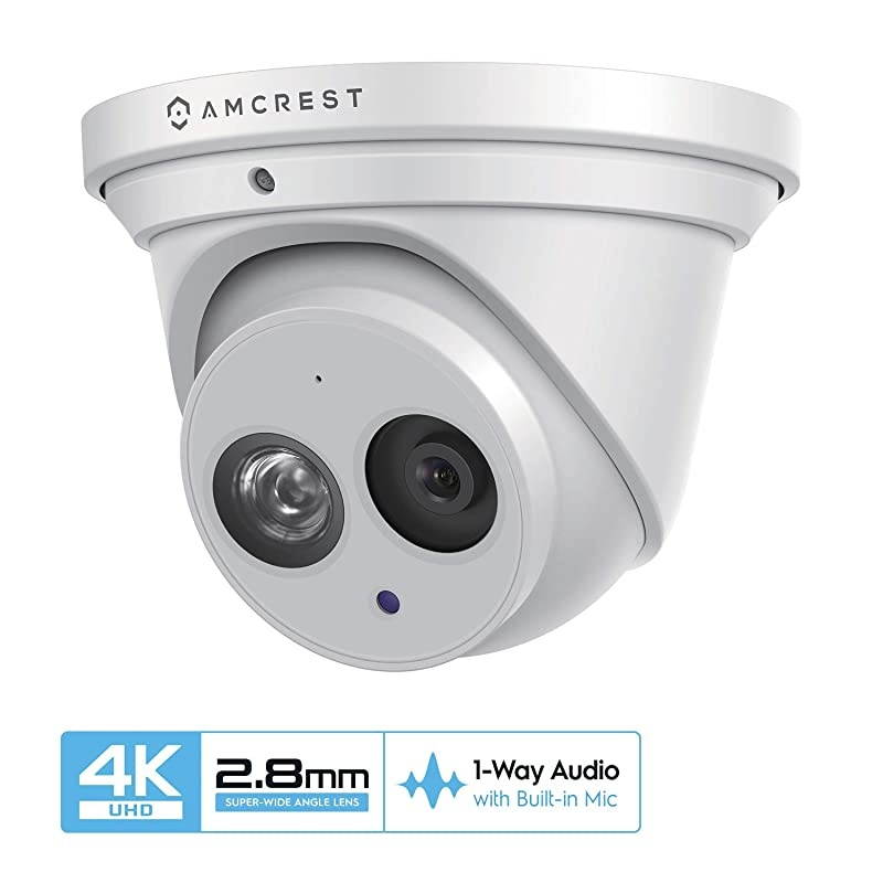 UltraHD 4K 8MP Outdoor Security IP Turret PoE Camera 3840x2160 164ft NightVision 28mm Lens IP67 Weatherproof MicroSD Recording 128GB White IP8MT2499EW
