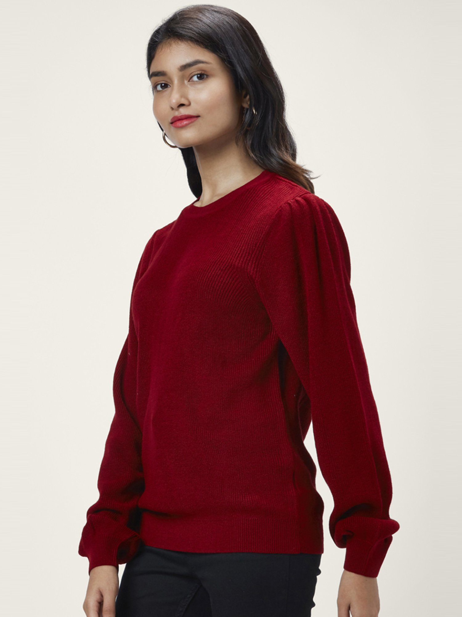Honey by Pantaloons Maroon Self Pattern Sweater