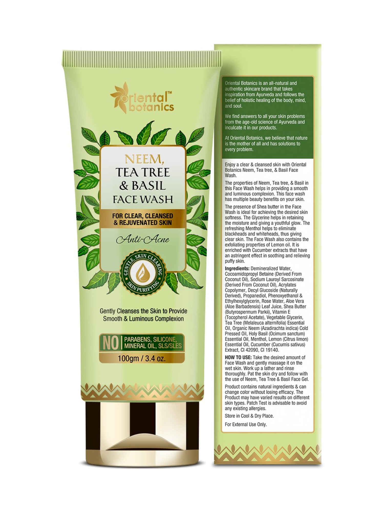 Oriental Botanics Neem - Tea Tree And Basil Anti Acne Face Wash - 100 ml