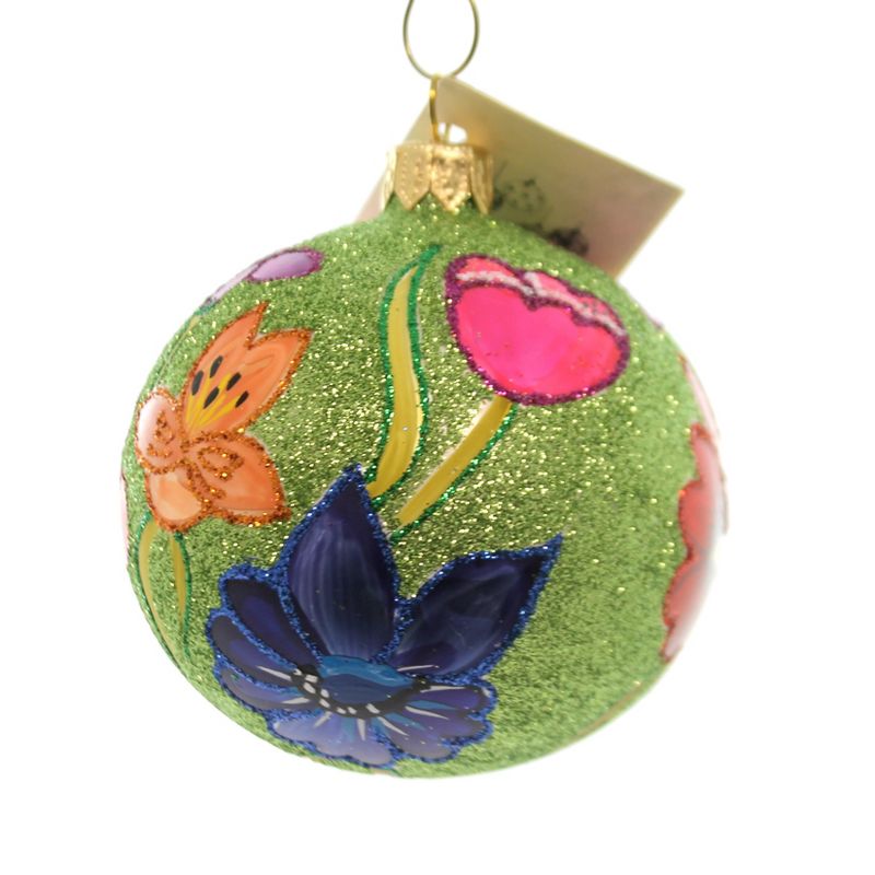 Christina's World Glitter Poppys On Lime Green Ornament Flowers Ball  -  Tree Ornaments
