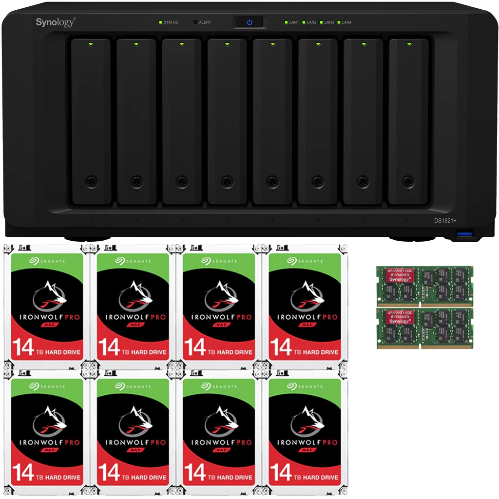 Synology DS1821+ DiskStation with 4GB RAM and 96TB (8 x 12TB) of Seagate Ironwolf PRO NAS Drives Fully Assembled and Tested By CustomTechSales