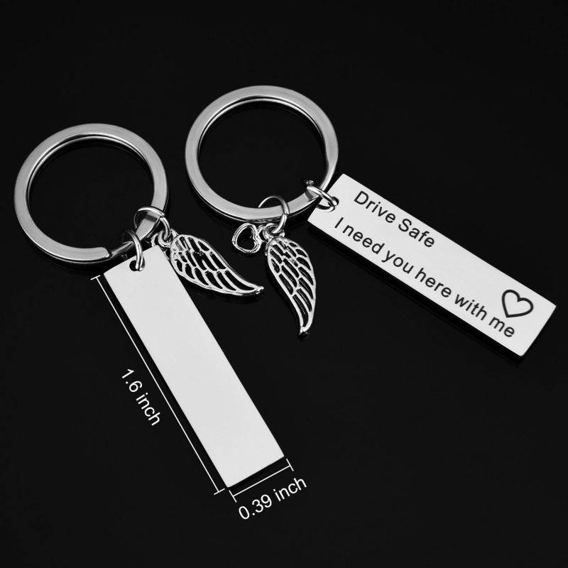 BOAO 2 Pack Drive Safe Keychains with Wing Pendant I Need You Here with Me Keychain for Trucker Dad Husband Boyfriend Valentines Day Gift