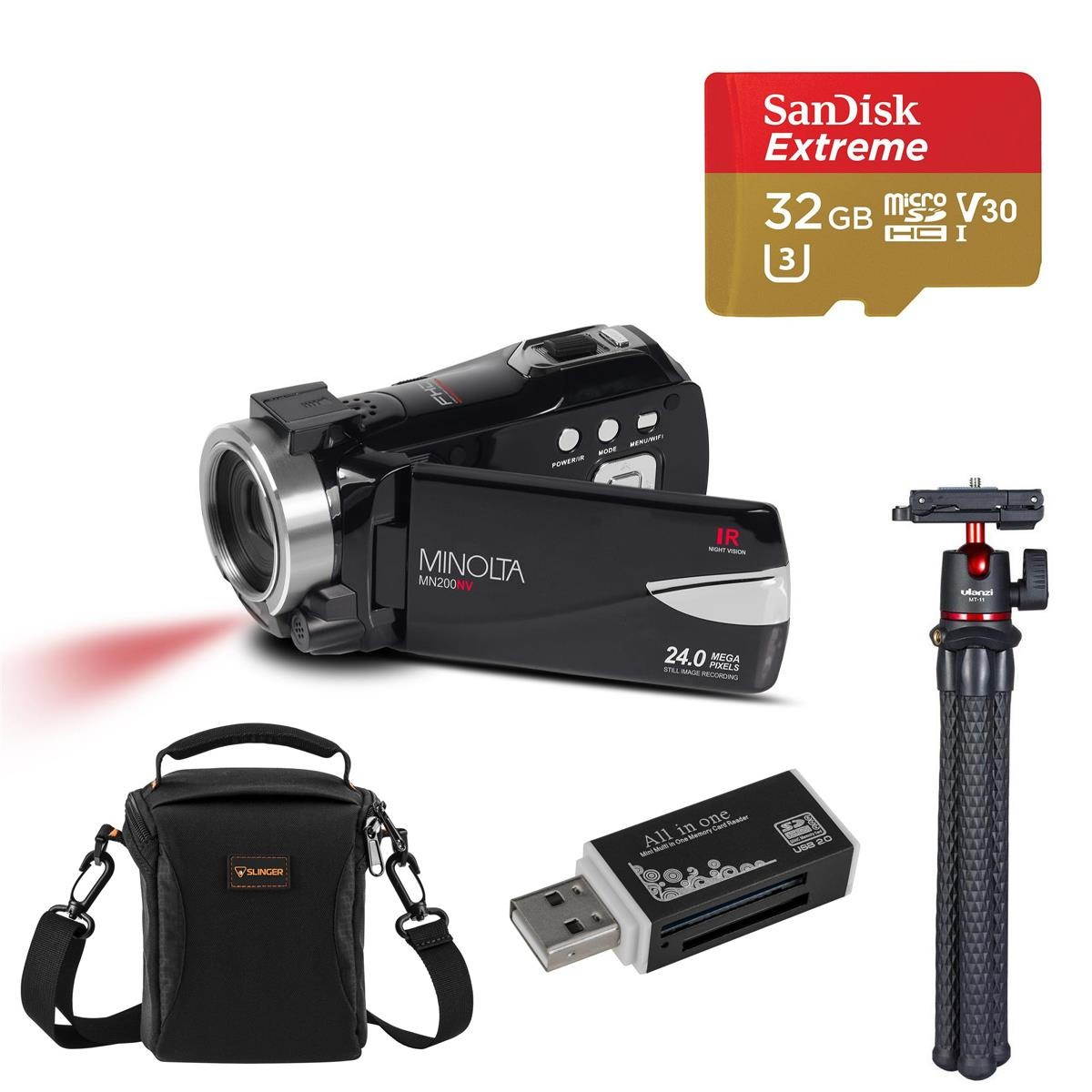 Minolta MN200NV 24MP Night Vision Camcorder, Black with Accessories Kit