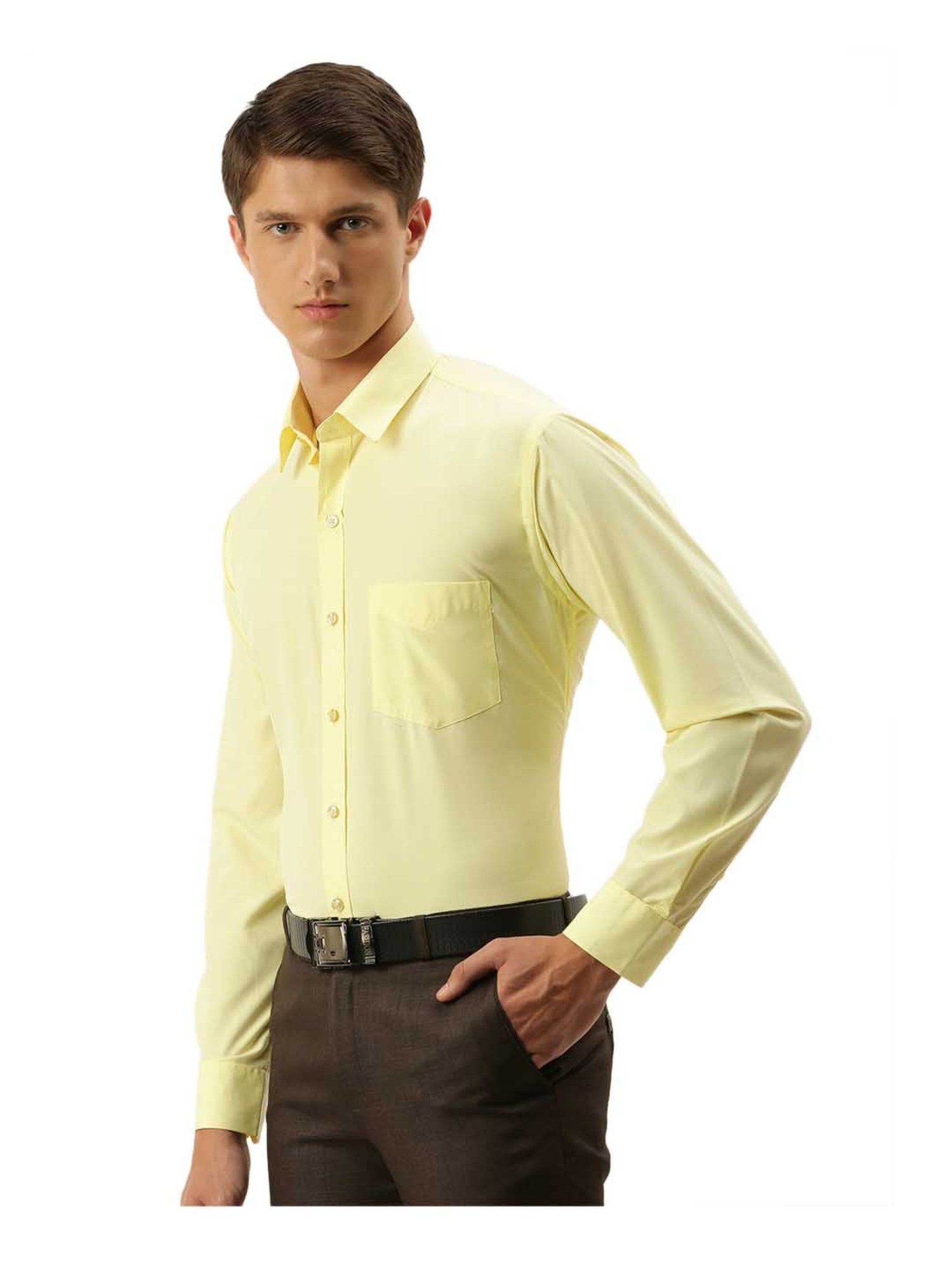 English Navy Yellow Slim Fit Solid Shirt