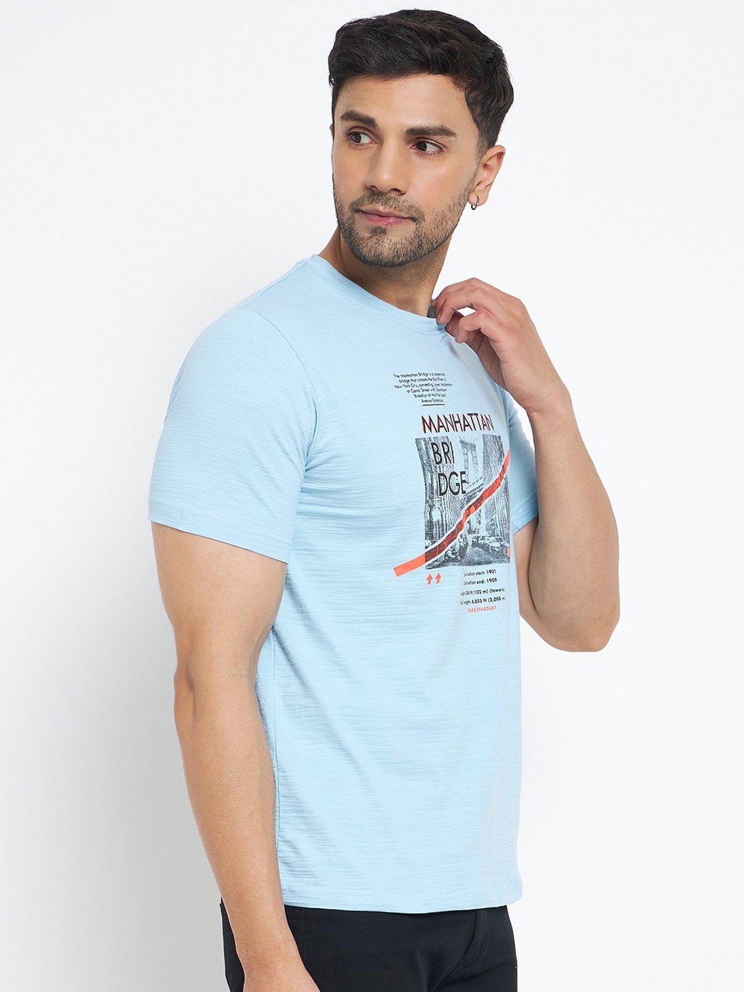 Duke Powder Blue Slim Fit Printed T-Shirt