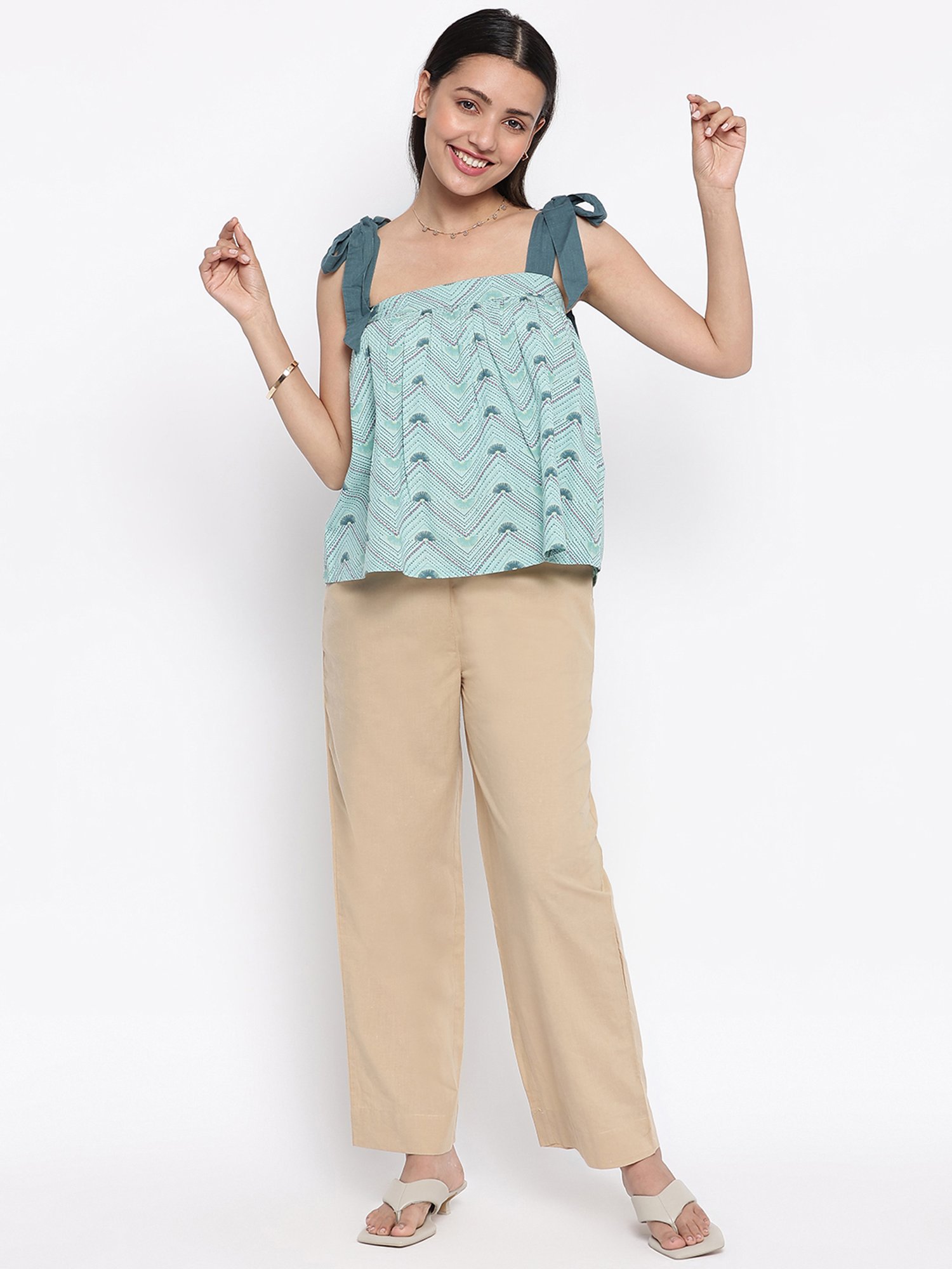 Fabindia Green Cotton Printed Top