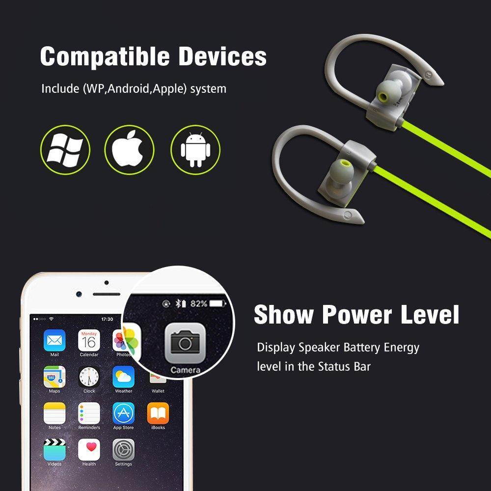 Tritina Sports Headphone in-Ear - Sweatproof Bluetooth Earphones w/ Mic - Comfortable Secure Fit Design Earbuds - HD Stereo Noise Cancelling for Gym Fitness Running Workout - Green
