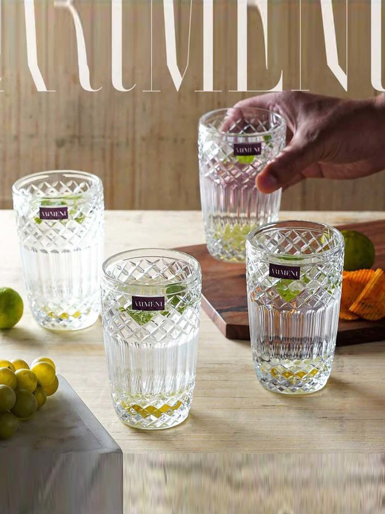 The Artment Boho Diamond Transparent Crystal Tumbler (0.39 L) - Set of 4