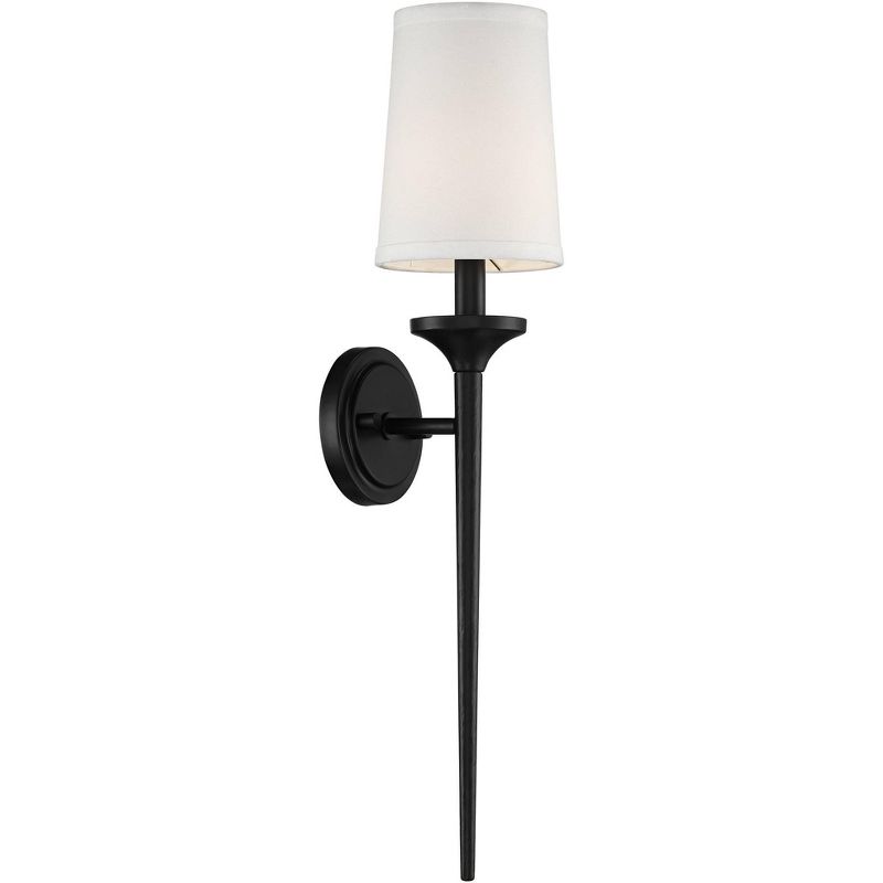 Regency Hill Ferris 24" High Black Finish Linen Shade Wall Sconce