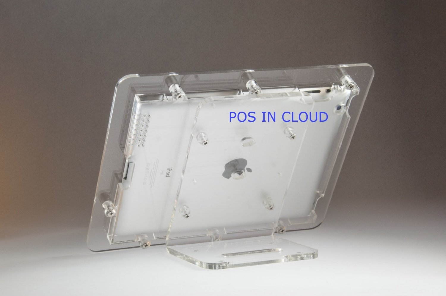 iPad 2/3/4 VESA Secureity Enclosure with Desktop Mount Stand, White Acrlyic material for POS, Kiosk, Store Display, Show Display, Square Card Reader