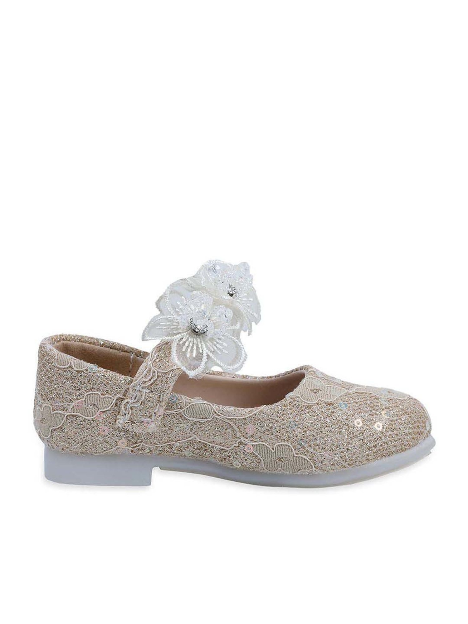 Baby Moo Kids Gold Bash Sequin And Floral Mary Jane Shoes