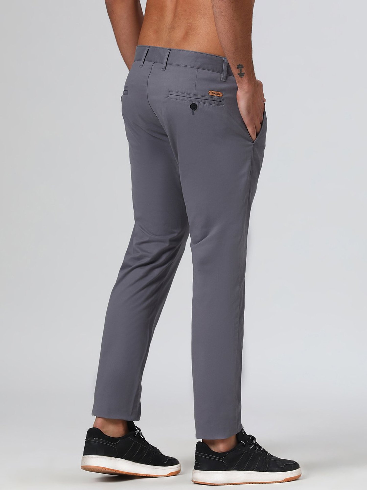 SUBTRACT Slate Grey Regular Fit Pleated Trousers