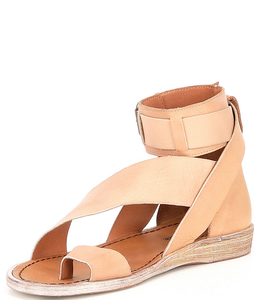 Free People Vale Leather Asymmetrical Toe Loop Ankle Strap Sandals