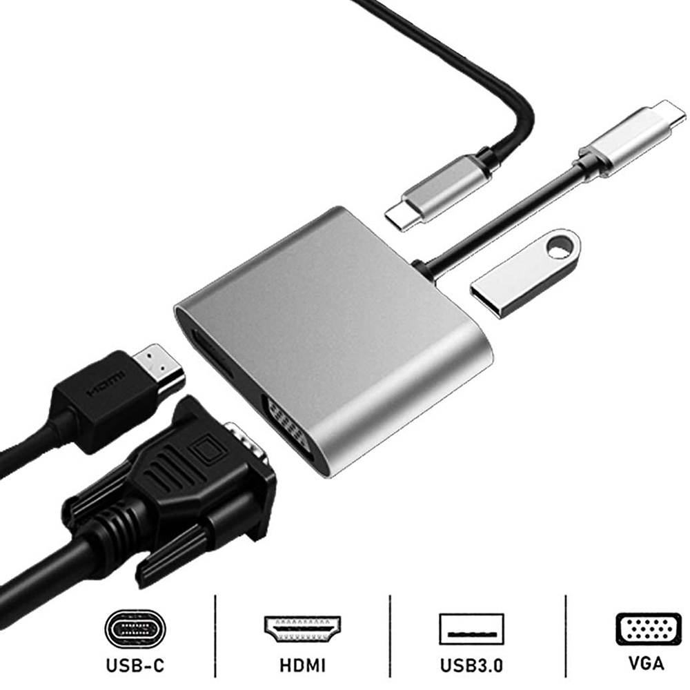 USB C Hub with Type C 4 in 1 USB Hub, Dual Screen Display, 4K HDMI/HDTV, VGA Adapter and USB 3.0 Charging for MacBook Pro/MacBook Air/iPad Pro/Samsung Galaxy S9 S10/Dell XPS/ChromeBook/HP Laptop