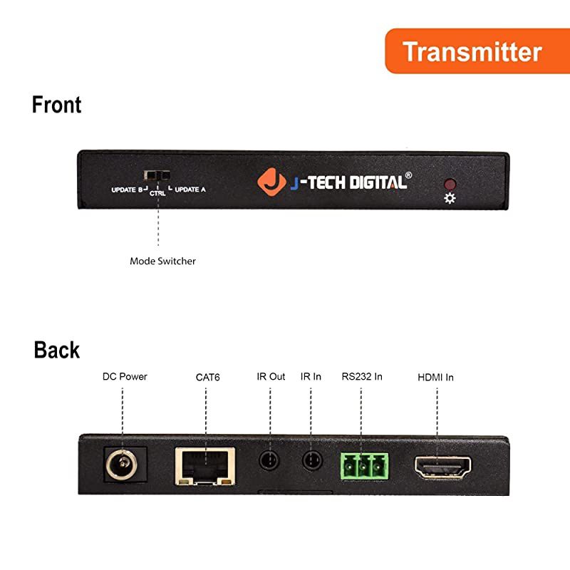 HDBaseT 4K@60HZ HDMI Extender 4K@60HZ 4:4:4, HDMI 2.0 Over Single Cable CAT5e/6A up to 230ft (1080P) 131ft(4K) Supports HDMI 2.0 18Gbps, HDR, HDCP 2.2, RS232, Bi-Directional IR