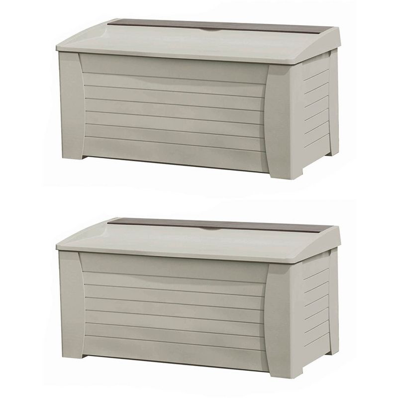 Suncast 127 Gallon Capacity Resin Outdoor Patio Storage Deck Box & Seat (2 Pack)