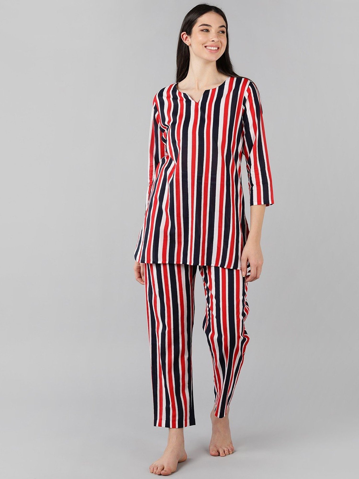 Vaamsi Multicolored Cotton Striped Night Suit