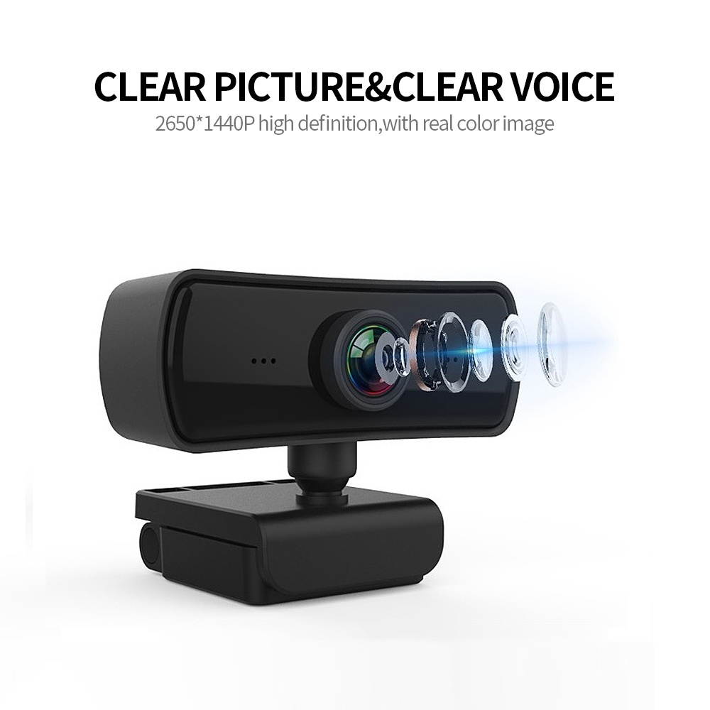 1440P Webcam USB2.0 Autofocus Video Webcam with Noise-reduction Microphone for PC/Laptop with 3M Extension Cable