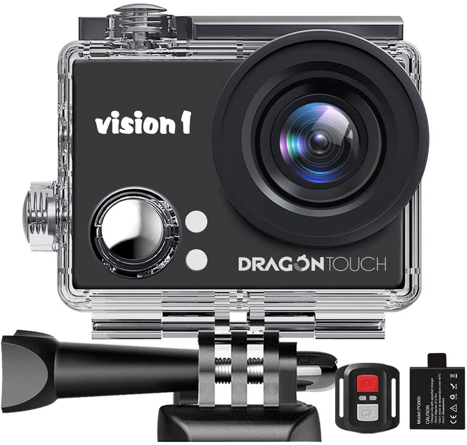Dragon Touch 1080P Action Camera 12MP Underwater Waterproof Camcorder with 2" LCD Screen Remote Control and Mounting Accessories Kits Vision 1
