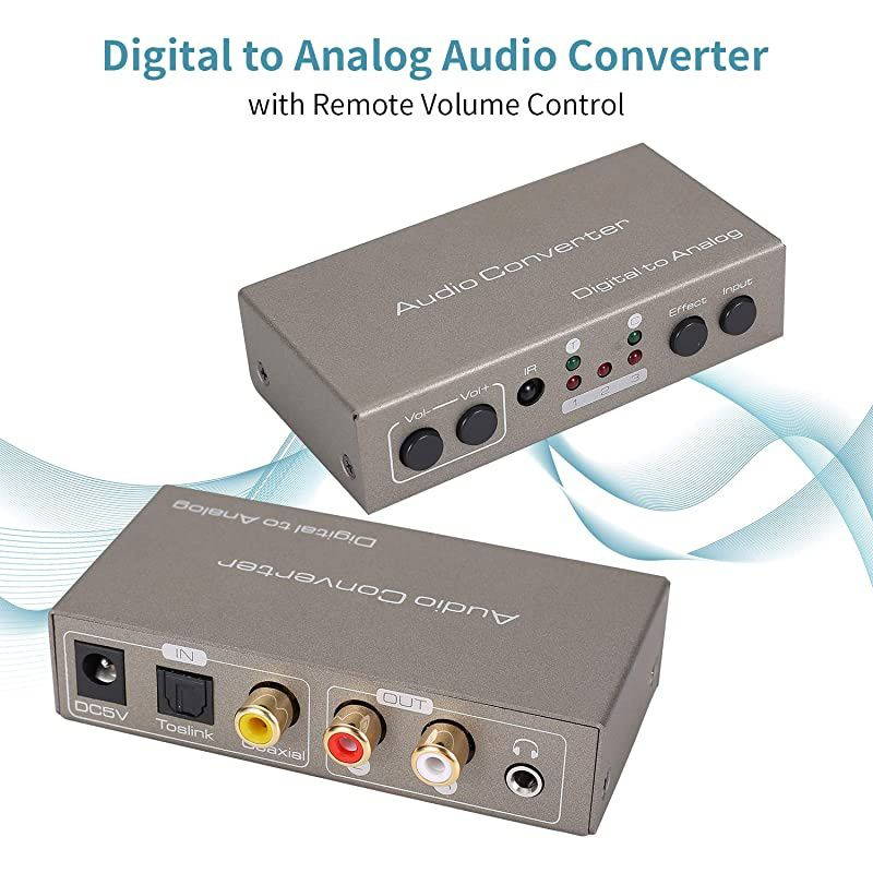 DigitalAnalog Audio Converter with Remote Volume Adjustment Toslink SPDIF Optical or Coaxial to Stereo RL and 35mm Jack Multiple Music ModesSupport Dual Output Ports Simultaneously