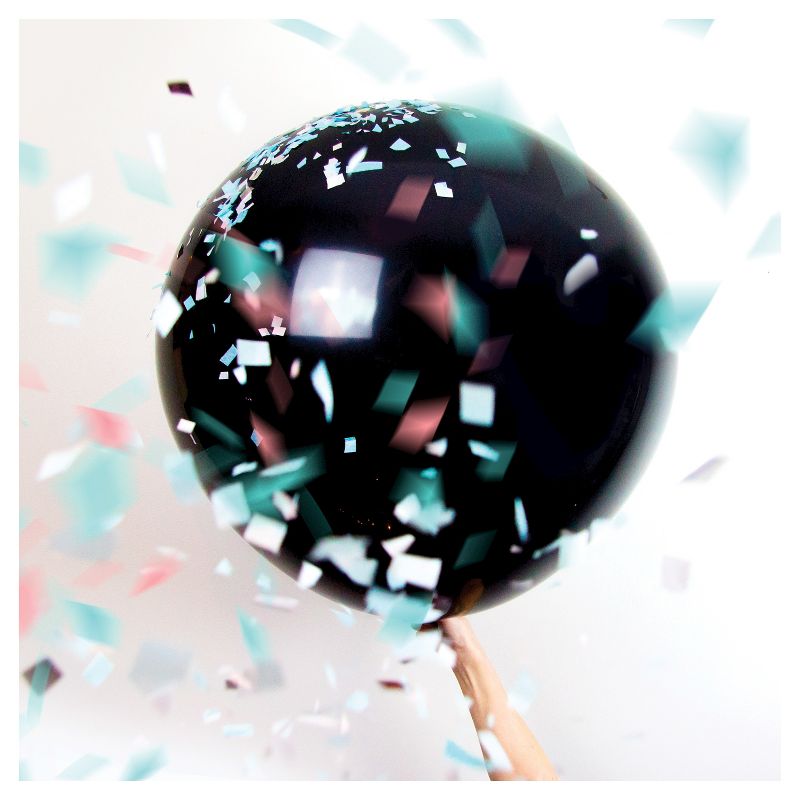 3' Jumbo Gender Reveal Pink and Blue Confetti Balloon Kit Black