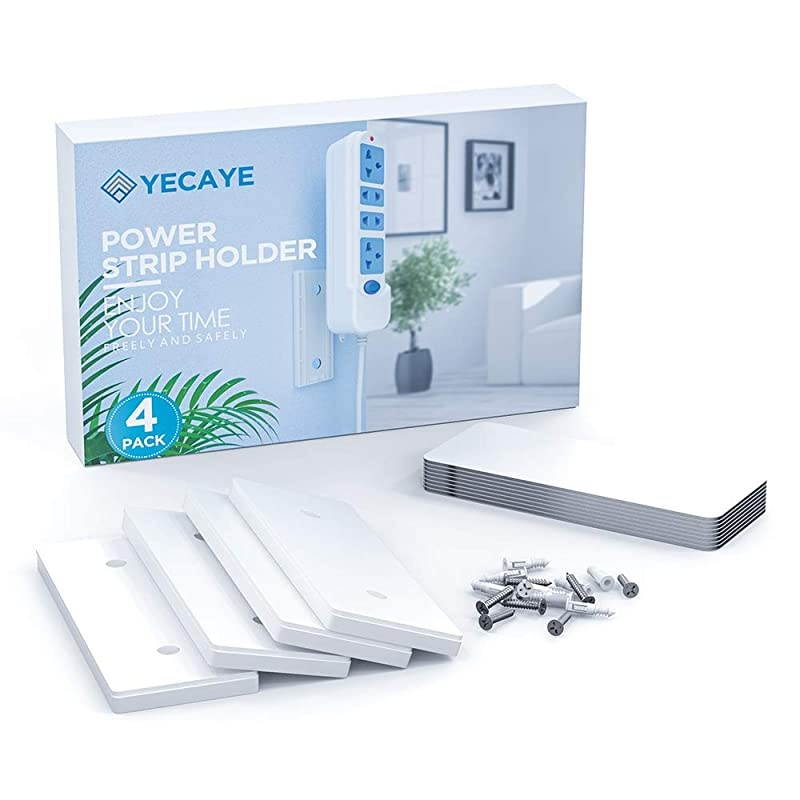 Pack Small Power Strip Holder Surge Protector Wall Mount Self Adhesive Cable Management System for Computer Desk Organize TV Wall Kitchen Entertainment System Home or Office