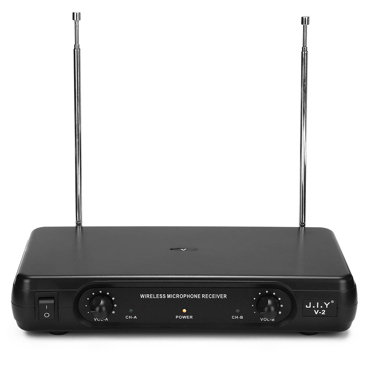 J.I.Y V-2 Dual Wireless Handheld VHF Microphone System LCD Display Mic Karaoke KTV Microphones Upgrade