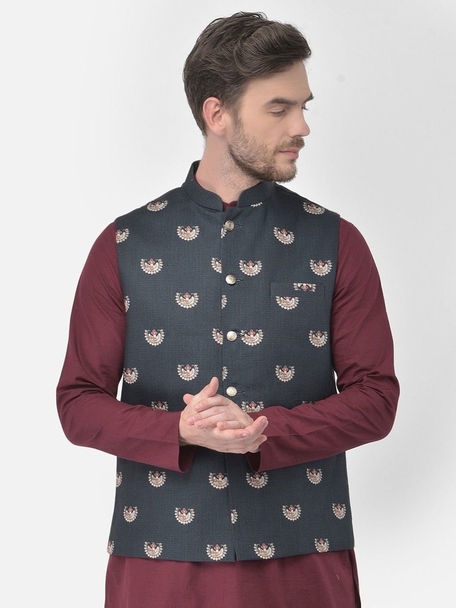 Fabindia Multicolor Regular Fit Printed Cotton Nehru Jacket