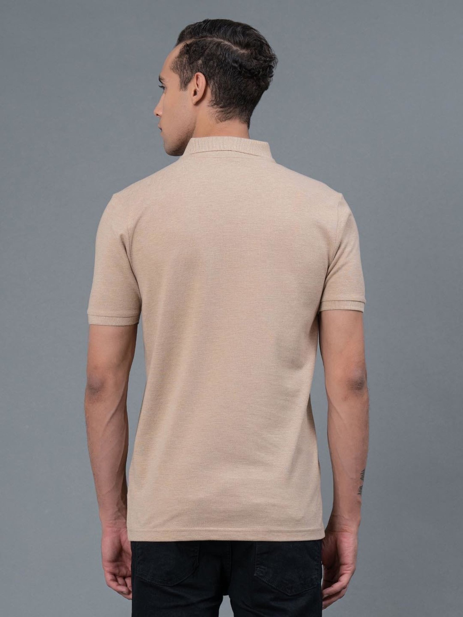 Red Tape Beige Melange Regular Fit Polo T-Shirt