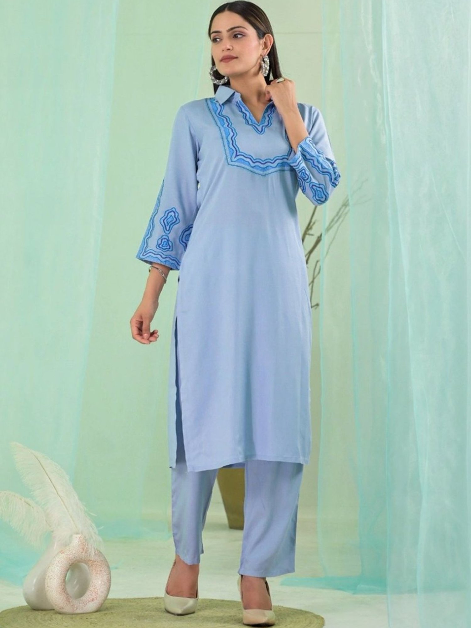 Autumnlane Blue Vartika Sky Embroidered Kurta with Pant