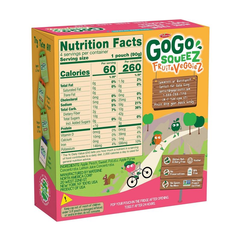 Gogo Squeez Fruit & Veggies On The Go Pedal Peach Pouches 4ct - 3.2oz