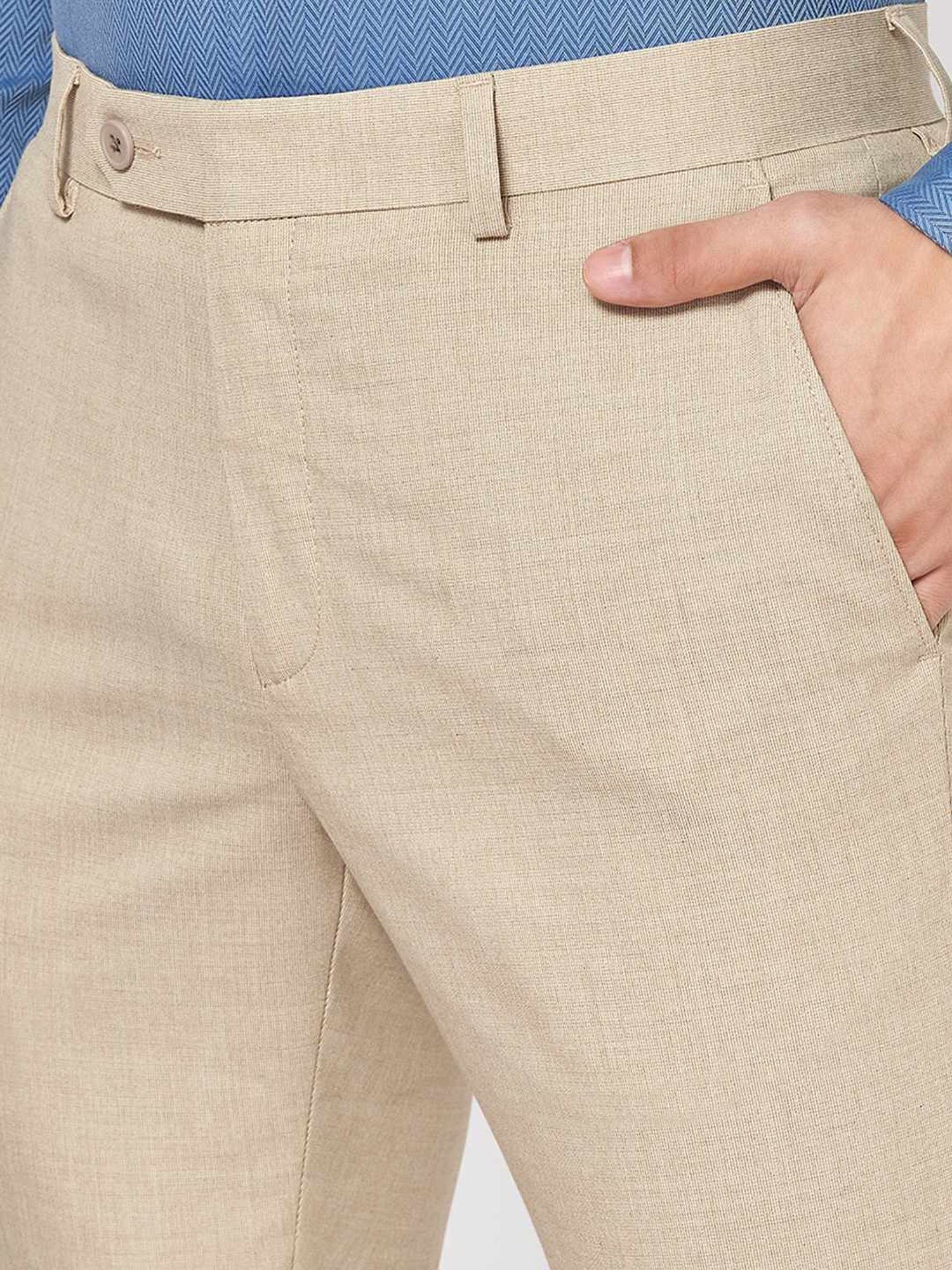 Peregrine By Pantaloons Beige Slim Fit Texture Trousers