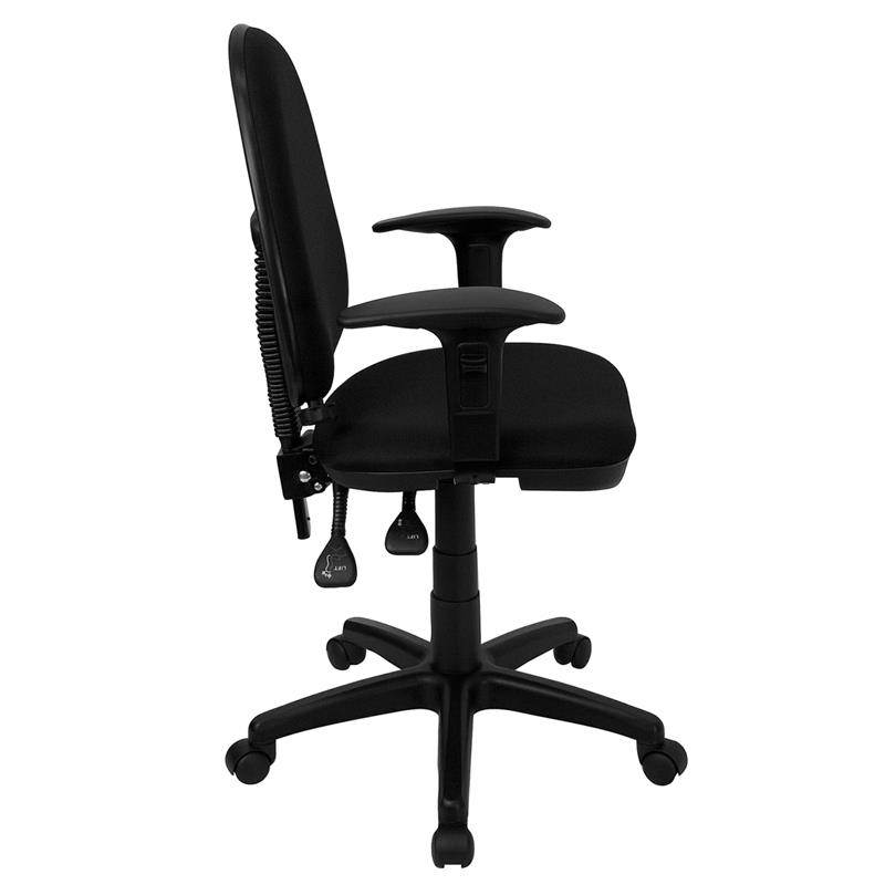 Mid-Back Black Fabric Multifunction Swivel Task Chair with Adjustable Lumbar Support and Adjustable Arms