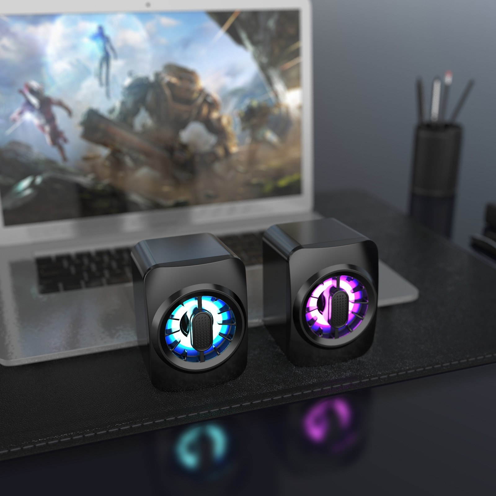 A1 Computer Speaker Portable Mini RGB Speaker USB Powered 3.5mm Wired Sound Box 6W Subwoofer Volume Control